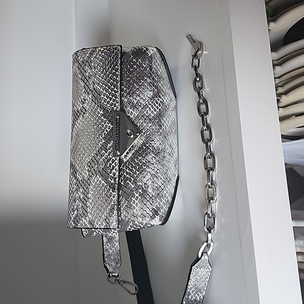 Michael Kors Belt Bag Fanny Pack Snake Skin Metallic Reptile with Chain Charm